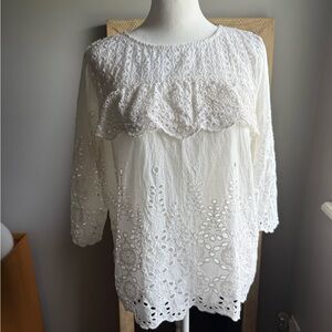 Anthropologie White Eyelet Lace Women's Top